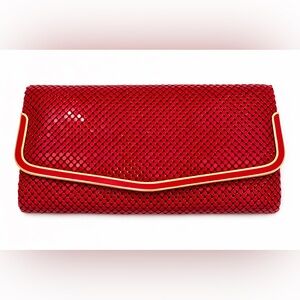 Vintage ELKA Red Metal Mesh Clutch Shoulder Bag 1970s Disco Evening Purse Glam